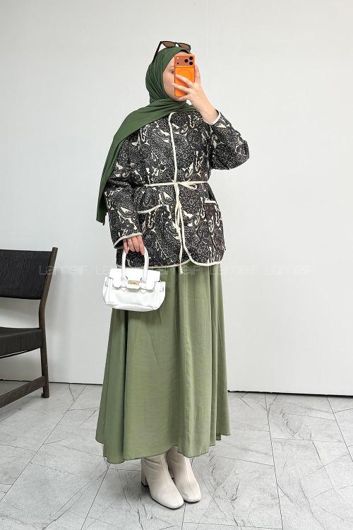 Lamelif Etnik Desen Çıt Çıtlı Ceket Acı Kahve
