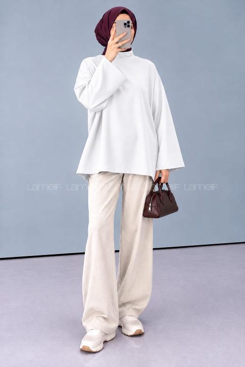 Lamelif Oversize Basic Sweatshirt Ekru