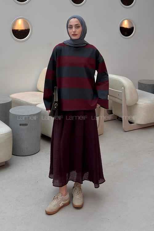 Lamelif Kol Armalı Sweatshırt Bordo Gri