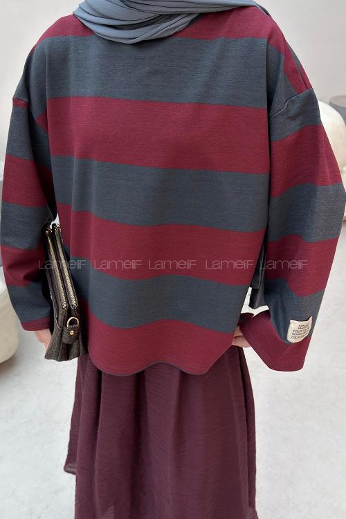 Lamelif Kol Armalı Sweatshırt Bordo Gri