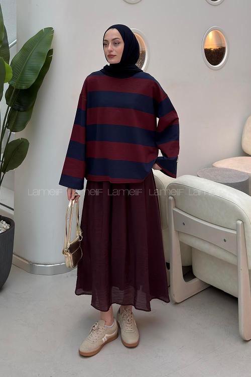 Lamelif Kol Armalı Sweatshırt Lacivert Bordo