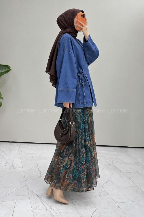 Lamelif Kore Tarzı Kimona Ceket Mavi