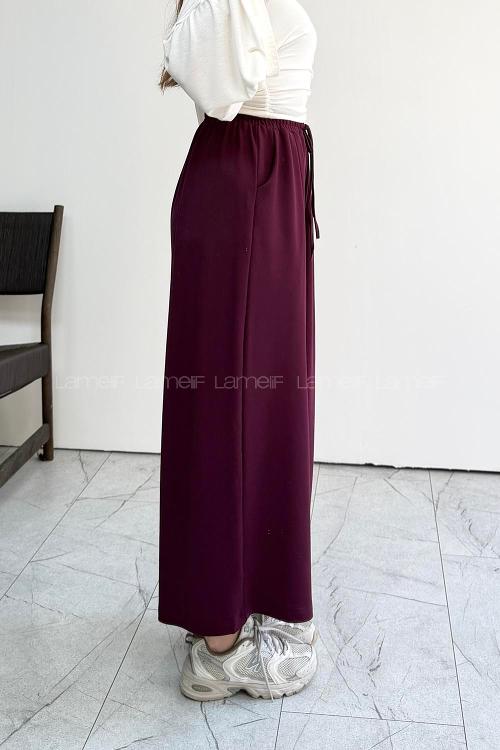 Lamelif Kristal Kumaş Etek Pantolon Mürdüm