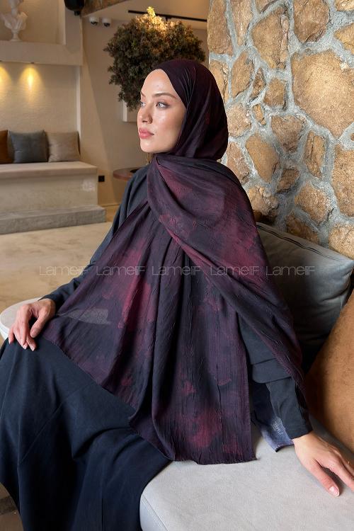 Lamelif Bulut Desen Bambu Şal Koyu Bordo