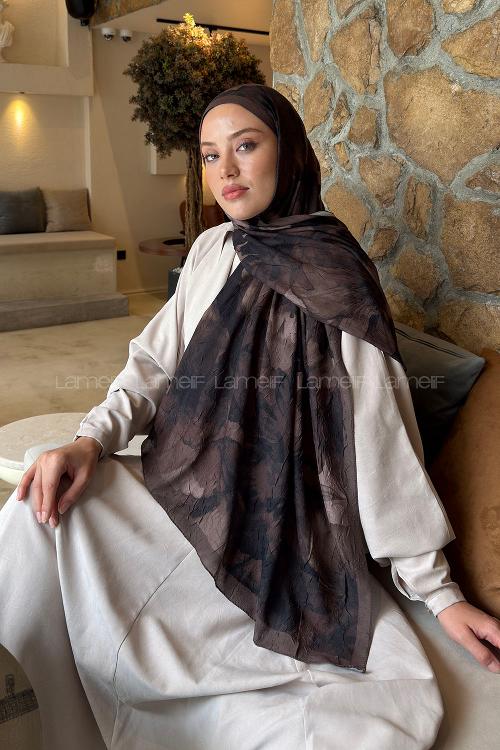 Lamelif Flower Desen Bambu Şal Kahverengi