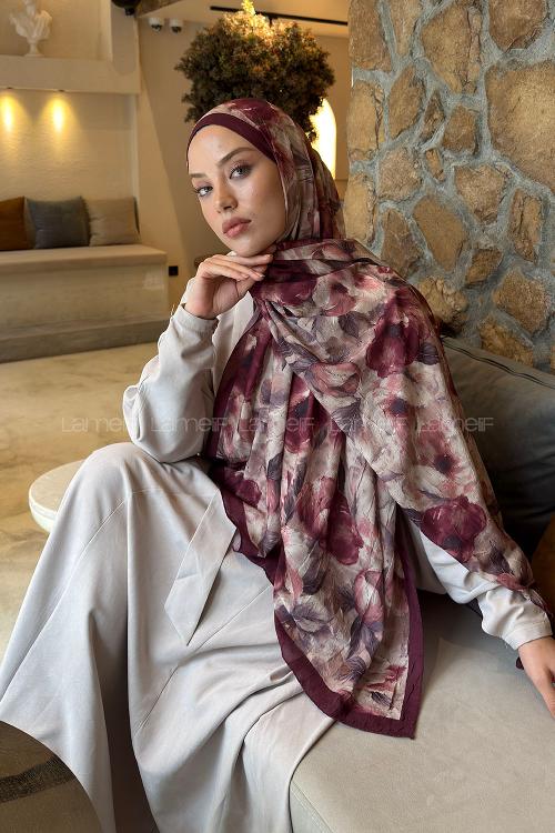 Lamelif Lotus Desen Bambu Şal Bordo