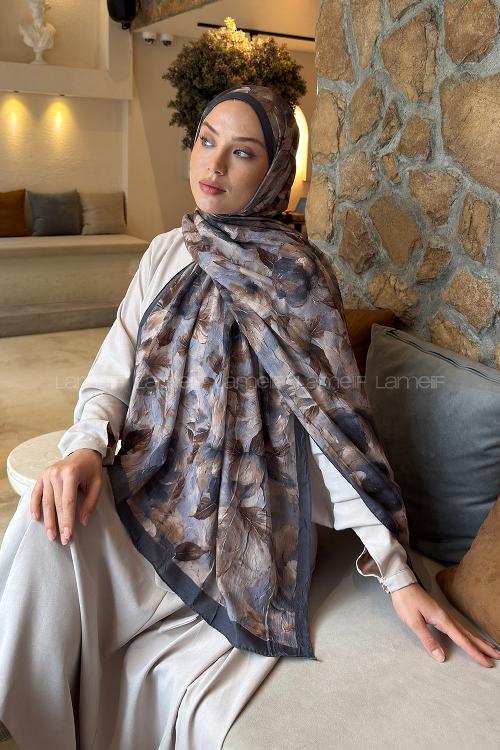 Lamelif Lotus Desen Bambu Şal Koyu Gri