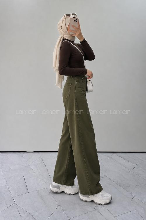 Khaki Gabardin High Waist Pants