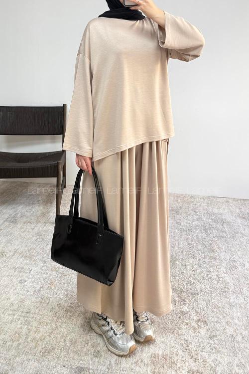 Lamelif Bisiklet Yaka Basic İkili Takım Bej