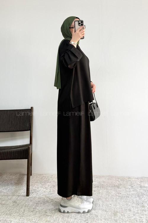 Lamelif Bisiklet Yaka Basic İkili Takım Siyah