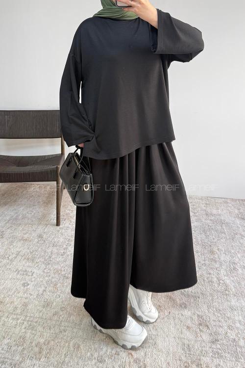 Lamelif Bisiklet Yaka Basic İkili Takım Siyah