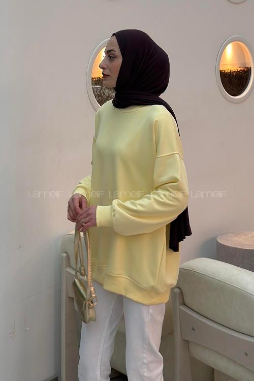 Lamelif Oversize Sweatshirt Sarı