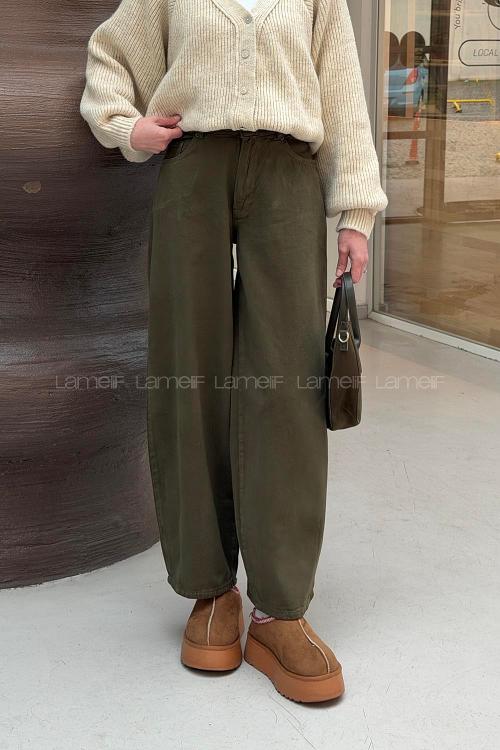 Lamelif Yüksek Bel Gabardin Fit Pantolon Haki