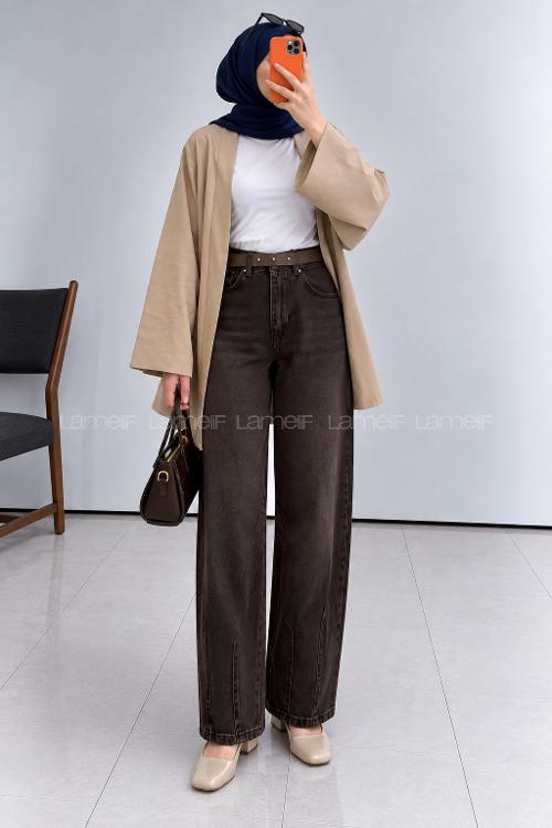 Brown Denim High Waist Denim Pants
