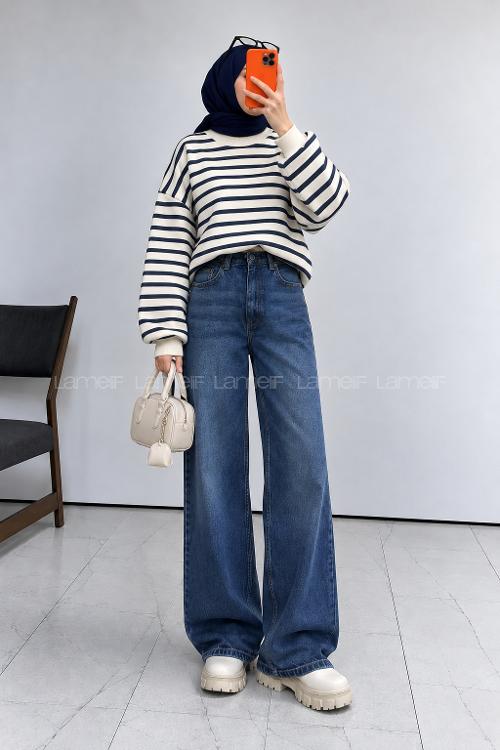 Blue-3 Denim High Waist Denim Pants