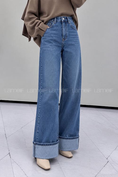 Blue-1 Cotton Denim Normal Waist Denim Pants