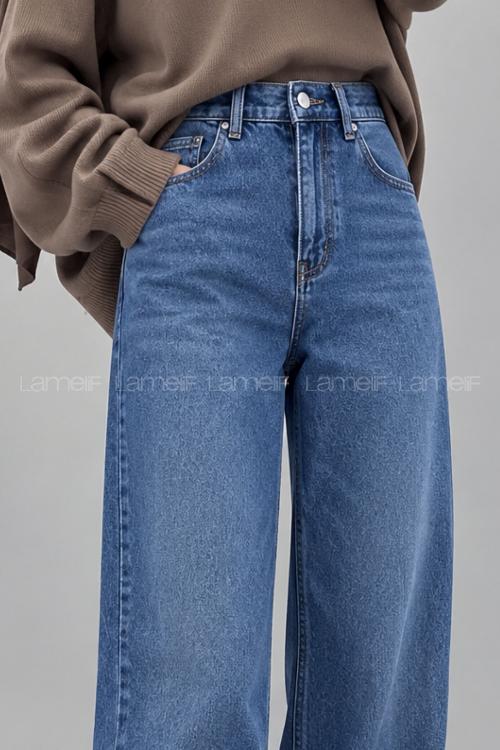 Blue-1 Cotton Denim Normal Waist Denim Pants