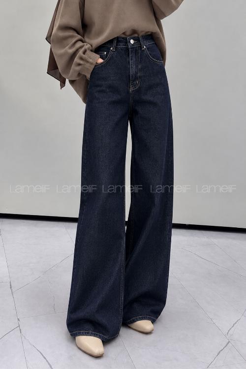 Dark Blue Denim High Waist Denim Pants