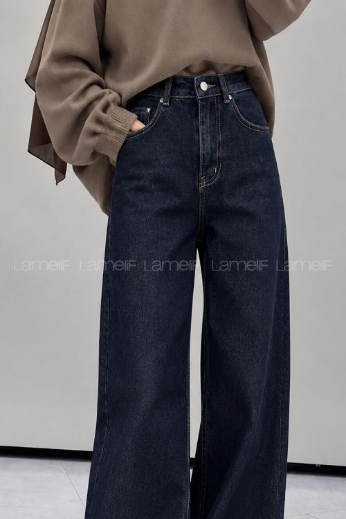 Dark Blue Denim High Waist Denim Pants