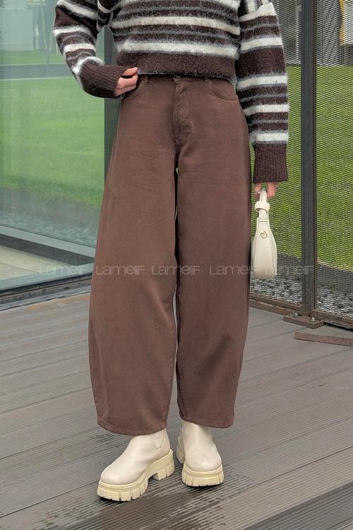 Lamelif Yüksek Bel Gabardin Fit Pantolon Kahverengi