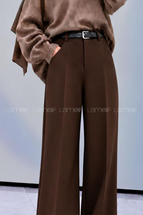 Bitter Brown Crepe Fabric High Waist Material Pants